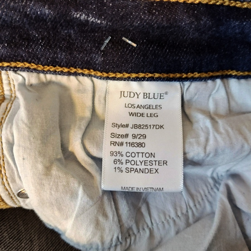 Judy Blue Wide Leg Jeans Womens 9/29 Dark Wash Raw Hem High Rise JB82517DK - Picture 6 of 12